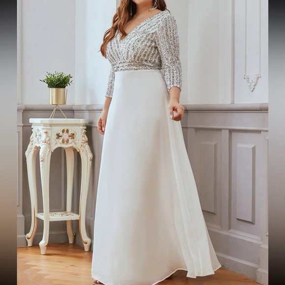 Plus size luxe V neck sequins party formal gown dress - Picture 3 of 8